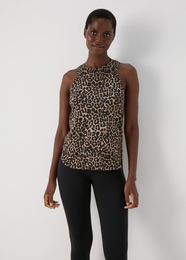 Souluxe Brown Animal Print High Neck Vest Top