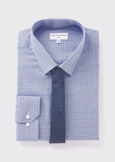 Taylor & Wright Blue Textured Slim Fit Shirt & Tie Set