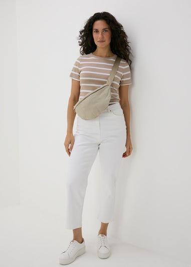 Beige Stripe Ribbed T-Shirt