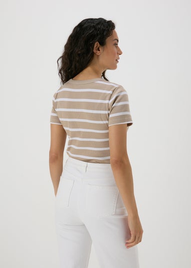 Beige Stripe Ribbed T-Shirt