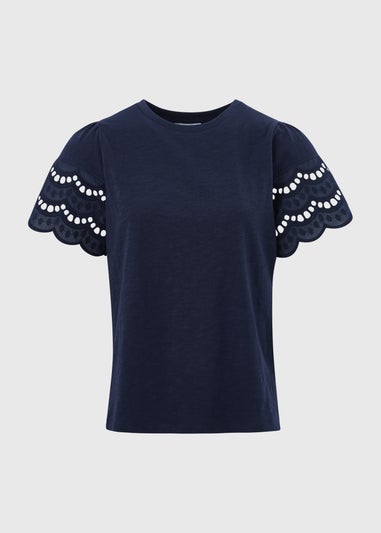 Navy Cutwork Sleeve T-Shirt