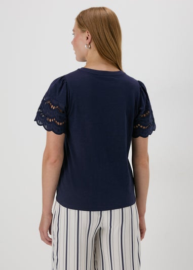 Navy Cutwork Sleeve T-Shirt