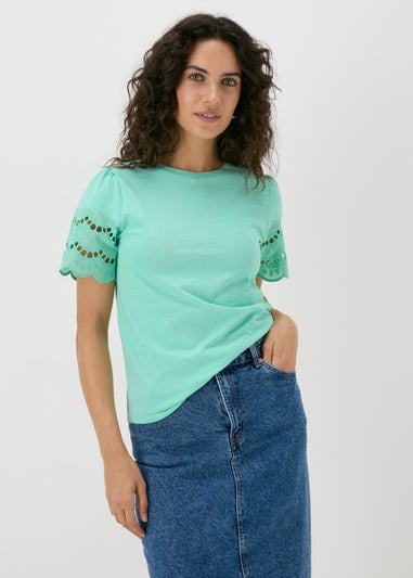 Mint Cutwork Sleeve T-Shirt