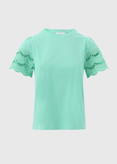 Mint Cutwork Sleeve T-Shirt