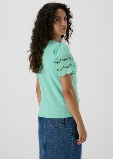 Mint Cutwork Sleeve T-Shirt