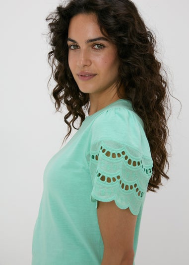 Mint Cutwork Sleeve T-Shirt