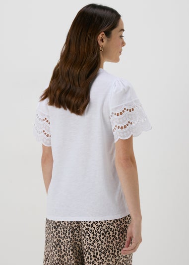 White Cutwork Sleeve T-Shirt