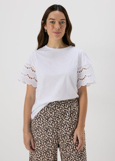 White Cutwork Sleeve T-Shirt