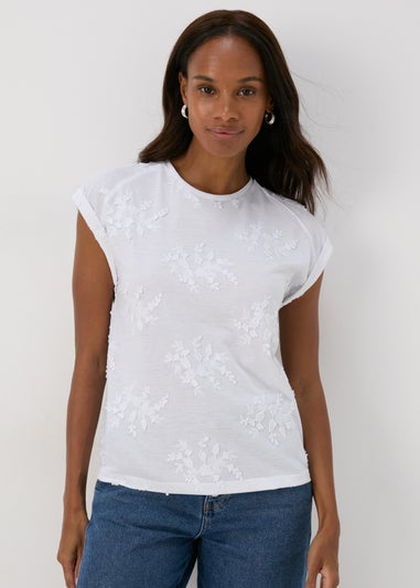 White Floral Embroidered T-Shirt