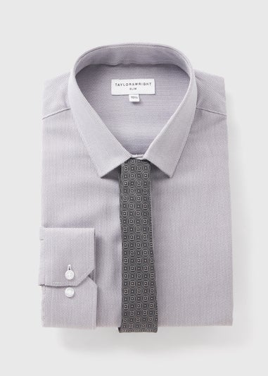 Taylor & Wright Grey Geometric Slim Fit Shirt & Tie Set