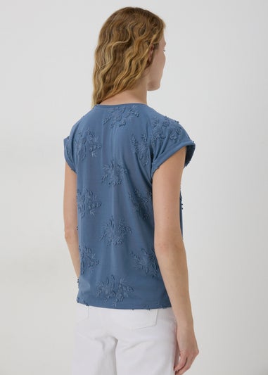 Blue Floral Embroidered T-Shirt