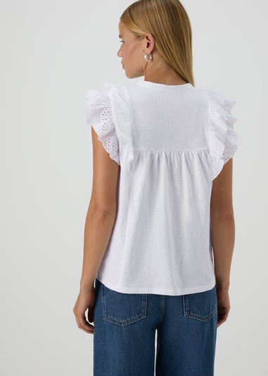 White Schiffli Front Tie Vest Top