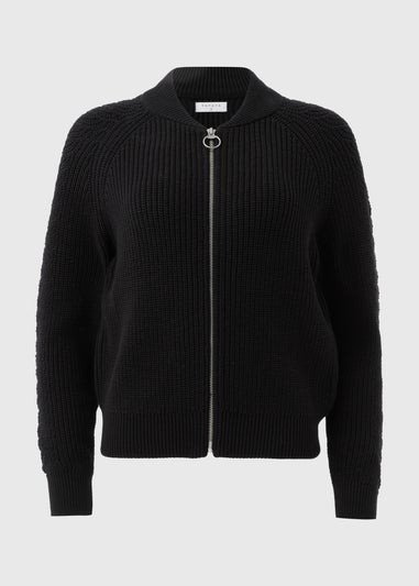 Black Knitted Bomber Jacket