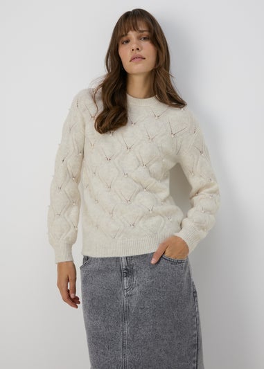 Cream Pearl Embellished Jumper