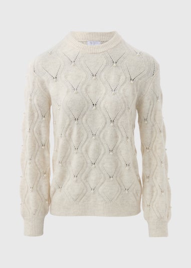 Cream Pearl Embellished Jumper