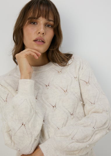 Cream Pearl Embellished Jumper