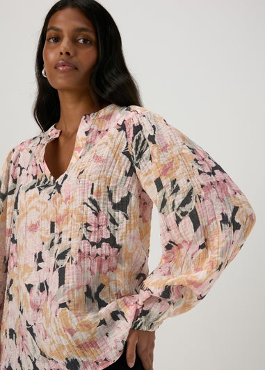 Pink Floral Textured Blouse