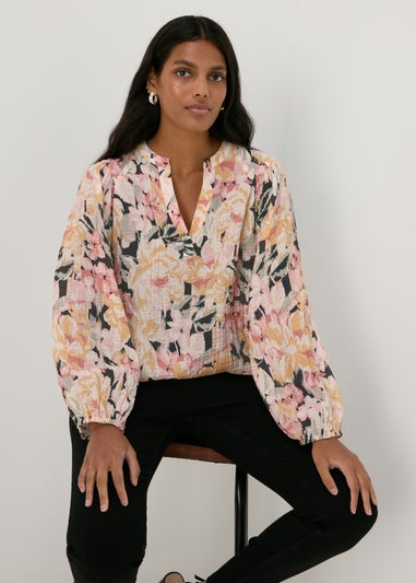 Pink Floral Textured Blouse