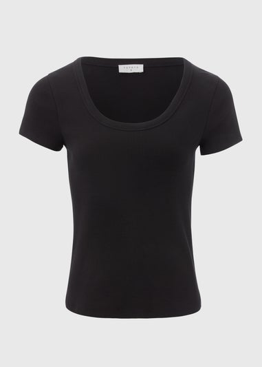 Black Ribbed Scoop Neck T-Shirt