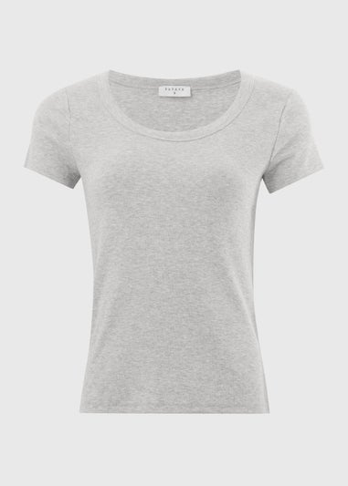 Grey Ribbed Scoop Neck T-Shirt