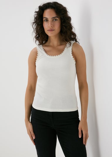 White Lace Trim Vest Top