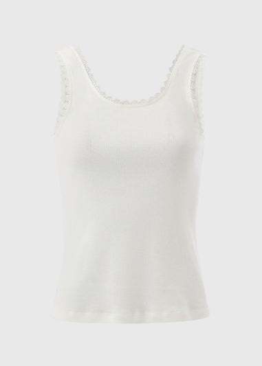 White Lace Trim Vest Top