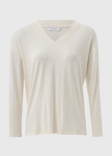 Cream V Neck T-Shirt