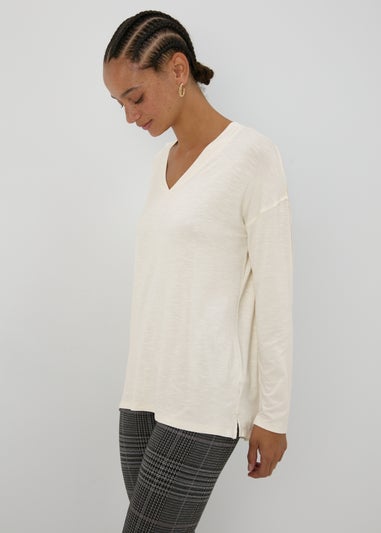 Cream V Neck T-Shirt