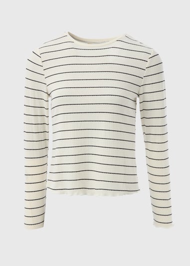 Cream Striped Long Sleeve T-Shirt