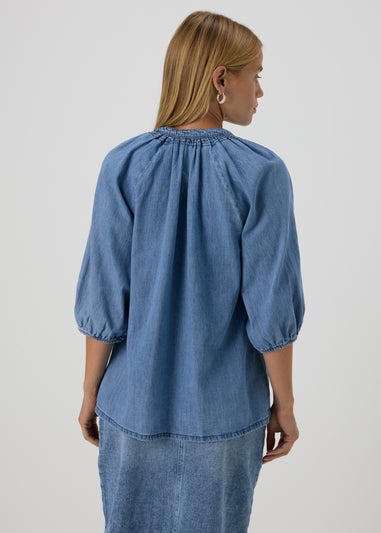 Mid Wash V-Neck Blouse