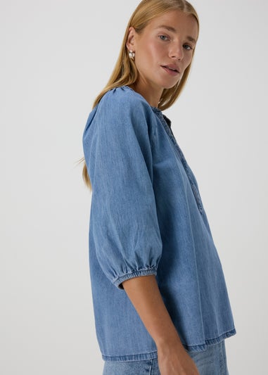 Mid Wash V-Neck Blouse