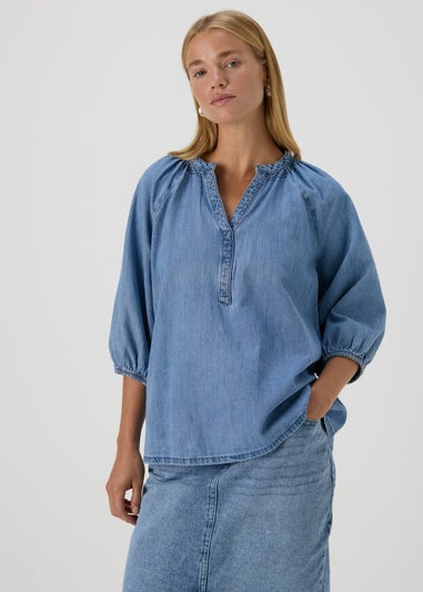 Mid Wash V-Neck Blouse