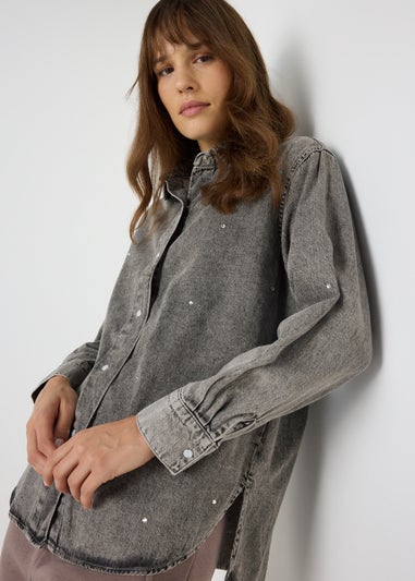 Grey Embellished Denim Shirt