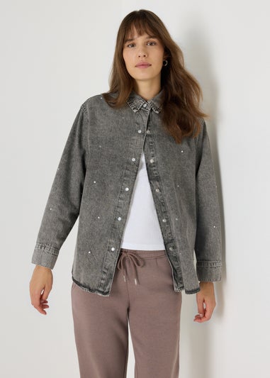 Grey Embellished Denim Shirt