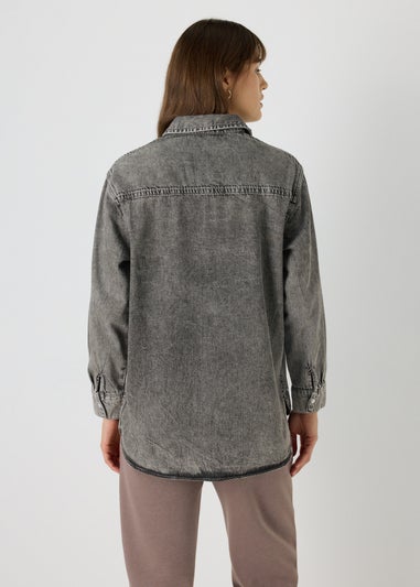 Grey Embellished Denim Shirt