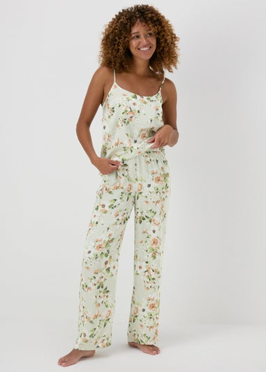 Green Floral Satin Pyjama Bottoms