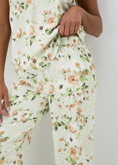 Green Floral Satin Pyjama Bottoms