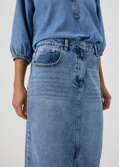 Light Wash Denim Midi Skirt