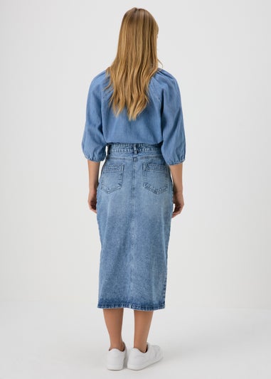 Light Wash Denim Midi Skirt