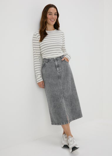 Grey Denim Midi Skirt