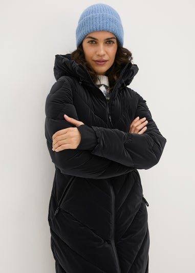 Black Technical Rubberised Long Padded Coat