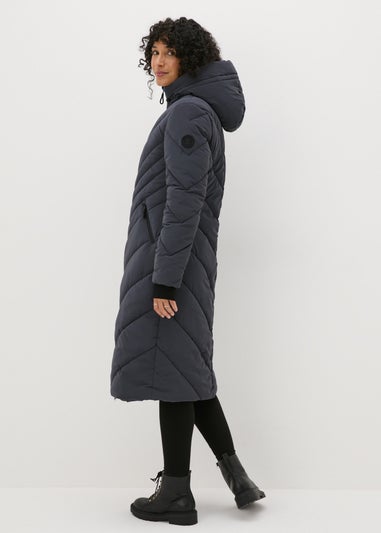 Grey Technical Rubberised Long Padded Coat