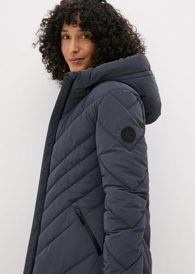 Grey Technical Rubberised Long Padded Coat