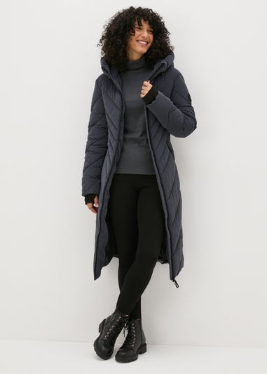 Grey Technical Rubberised Long Padded Coat