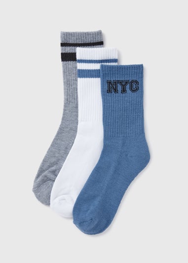 3 Pack White NYC Sports Socks