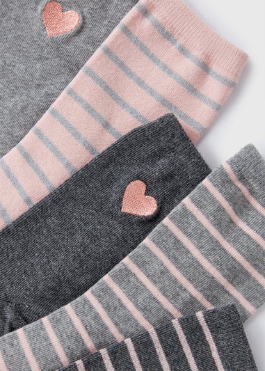 5 Pack Grey Heart & Stripe Crew Socks