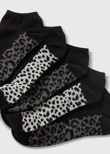 5 Pack Black Animal Print Trainer Socks