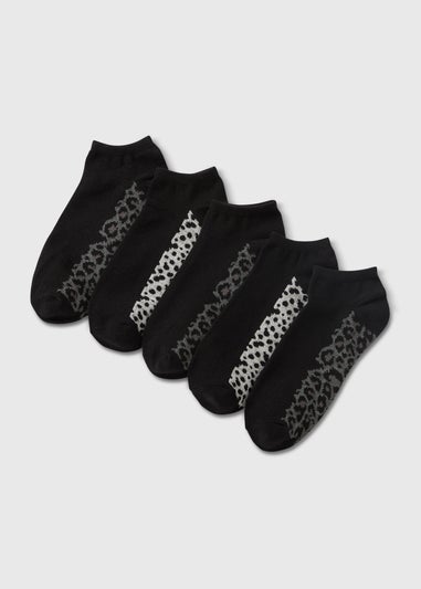 5 Pack Black Animal Print Trainer Socks