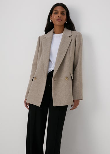 Beige Herringbone Blazer