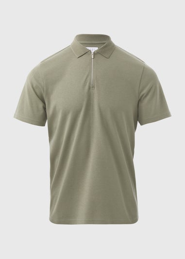 Khaki Plain Zip Polo Shirt